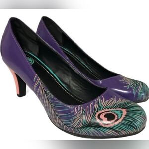 TUK peacock feather heels, retro style pinup footwear TUK size 8, quirky shoes